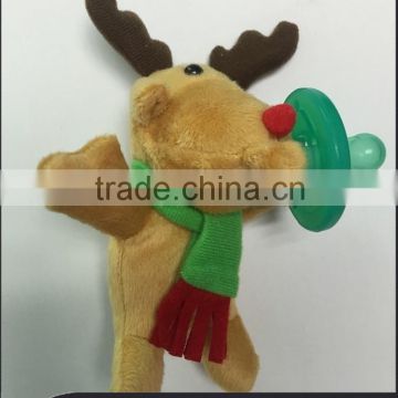 Safety Silicone Baby Pacifier with Christmas Plush Toy Reindeer