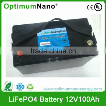 Energy storage 12V/100Ah rechargeable battery pack LiFePo4 battery
