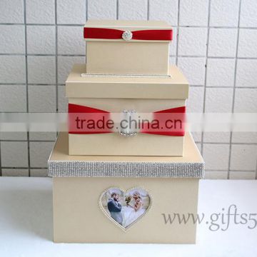 Unique card holder with ribbon wedding card box wiht photo frame