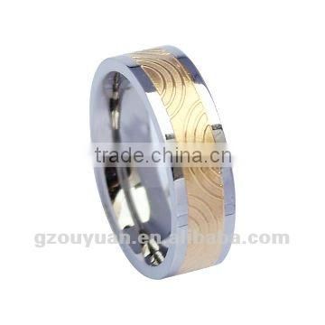 Golden Titanium laser engraved electroplated ring, Nice titanium ring