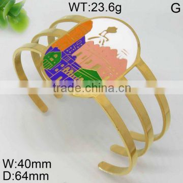 2016 newest design houses painting enamel gold color opening bangle