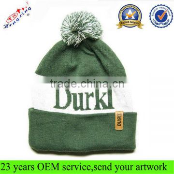 Hot Sale Green Beanies/Skull Acrylic Knitted Beanie With Ball Free Jacquard Pattern
