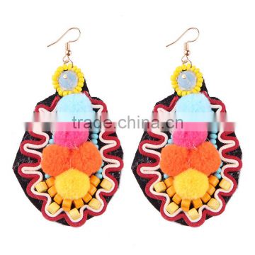 Bohemian jewelry handmade mix colors pompon hook earrings accessories