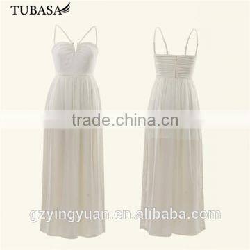 wholesale fancy Spaghetti Straps invisible zipper chiffon one piece white dresses for women