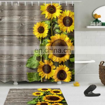 Home sunflower 3D digital print waterproof polyester shower curtain for bathroom