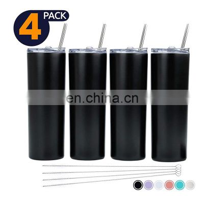 20oz matte custom logo wholesale vacuum metal double wall insulated stainless steel skinny tumbler with lid straw