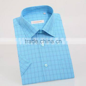 Short Sleeve Men Dress Shirts spread collar mimi-plaid