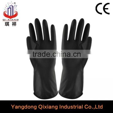 black color hand work rubber industrial latex rubber gloves orange color inside