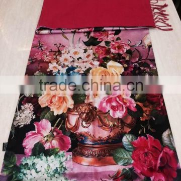 retail luxury gorgeous design high quality 100% silk cashmere attractive flower oil painting digital printed scarf