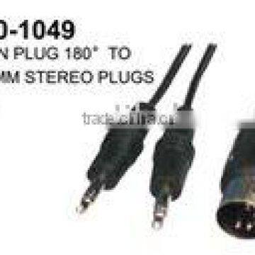 DIN5PIN PLUG 180 DEGREE TO 2*3.5MM STEREO PLUGS