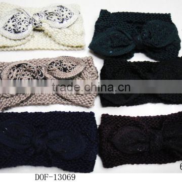 Fashion Hot bow designer knitted lace floral acrylic new headband for winter