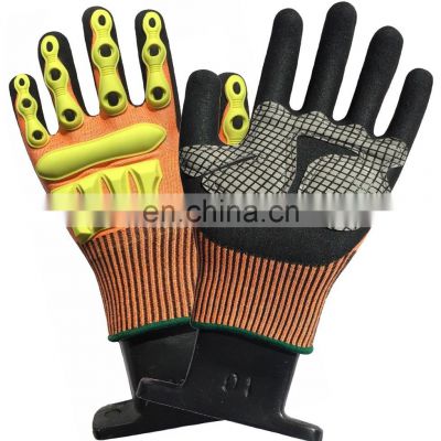 Orange Color HPPE Cut Resistant Nitrile Rubber Palm Impact Resistant And Anti-Vibration Work Gloves ANSI4