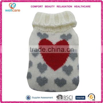 Microwave gel hand warmer with heart knitted cover