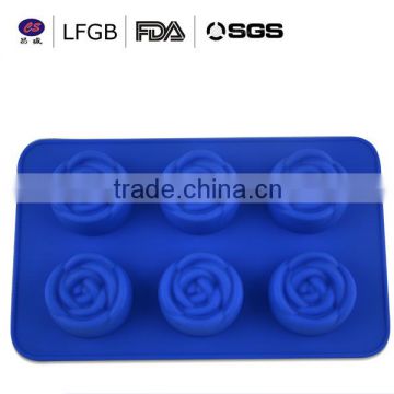 Top quality fashionable and customized envitonmental six rose shape silicone cake mould
