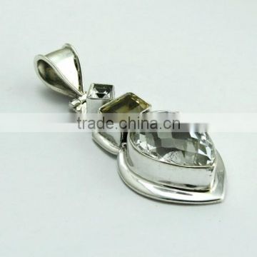 Precious !! Crystal & Citrine 925 Sterling Silver Pendant, Silver Jewellery India, Silver Jewellery