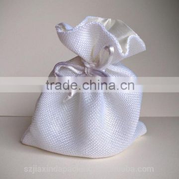 Imitation White Jute Drawstring Bag With Satin Lining