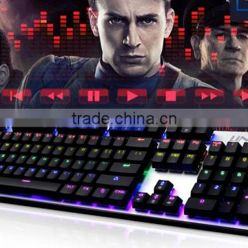 mechanical keyboard USB interface to be hot selling colorful LED illuminate ergonomic green axis wired game keyboard