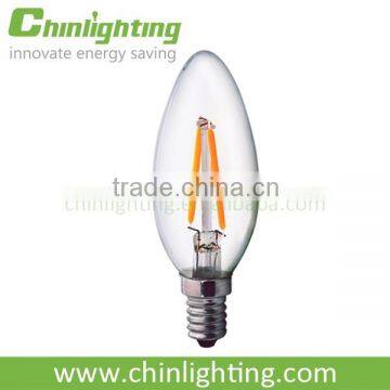 2016 hot selling LED candle light bulbs C35F E14 2W Dimmable led filament bulb