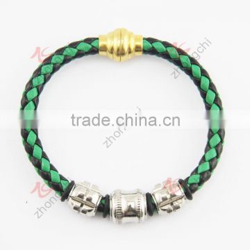 various colors braided leather with stainless steel metal magnet clasp bangle