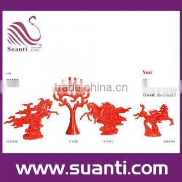 Decorative wedding souvenir red resin horse and trees decoration