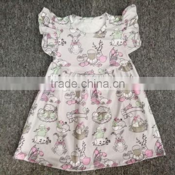 Boya printing cotton ruffle simple baby frock design latest dress patterns for girls sleeveless wholesale children clothes