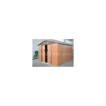 10\' x 8\' Zinc Steel Mobile Apex Metal Garden Shed With Gable Roof , Wood Color / Green