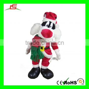 cartoon big dog black plush toy with Christmas cloth