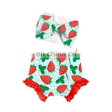 Toddler Strawberry Panty And Bow Headband Set Ruffled Bloomers Summer Toddler Diaper Cover