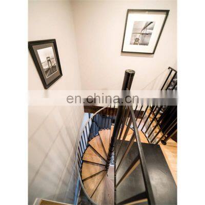 Staircase Spiral Stairs Wooden Elegant Solid Wooden Staircase With Black Steel Railing