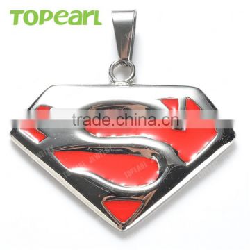 Topearl Jewelry Red Enamel Superman The Man of Steel Superhero Pendant MEP683