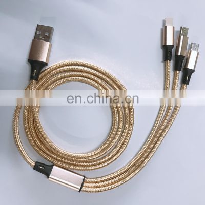 High Quality 1.2M 3 In 1 Nylon Braid Fast Charging Multiple USB Charging Cable For Iph/Type-C/Android