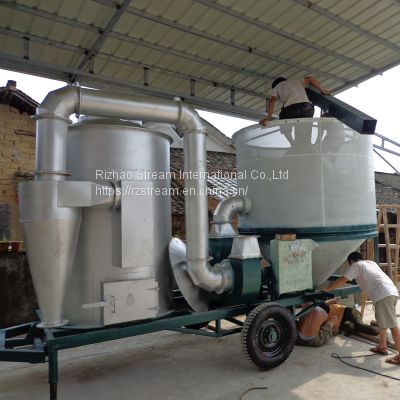 Mobile grain silo-bin dryer with husk as fuel