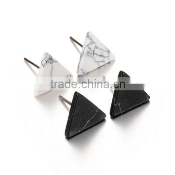 Hot Sale American Designs Natural White and Black Marble Stone Trangle Stud Earrings                        
                                                                                Supplier's Choice