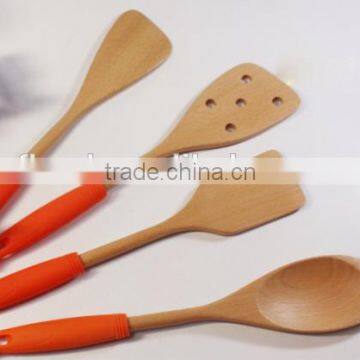 Hot sale high quality Silicone handle wooden kitchen utensil set