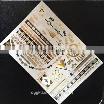 custom gold silver high quality flash tattoos/metallic temporary tatoos