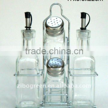 TW902S 4pcs glass salt pepper oil vinegar set with metal rack