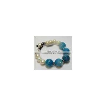 Bracelet in silver turquoise and pearl
