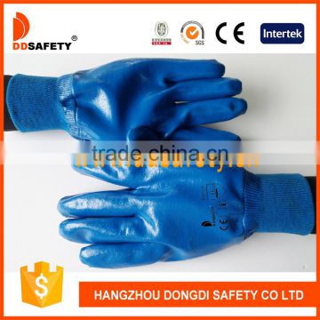 DDSAFETY Good Sale Safety Work Nitrile Gloves With Blue Knit Wrist