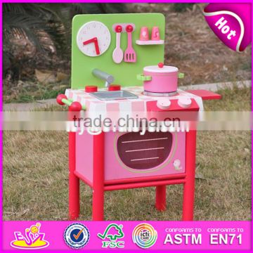 2017 new design mini pink wooden girls play kitchen W10C269