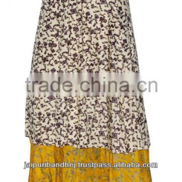 Indian Vintage Silk Sari Two Layer Wraparound Skirt 2016