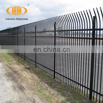 Decorative black coated bent / curved top steel fence wrought iron fence