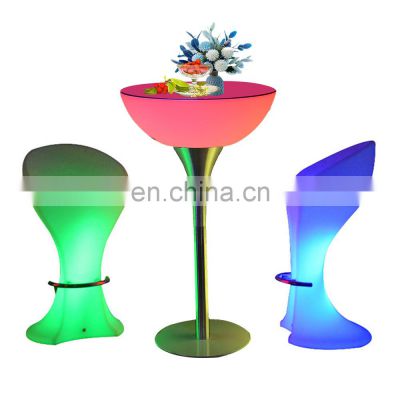 plastic LED bar round table for coffee shop event night club led light bar stool furniture high cocktail table chair set