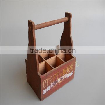 Vintage Wooden beer Crate, Cheap Wooden 6 Pack Bottle Beer Carrier, Rustic Bar Coffer Wine Bucket