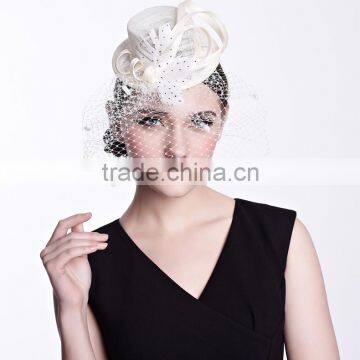 Diamond veil sinamay fascinators Hats white feather hat wedding hats in manufacturers