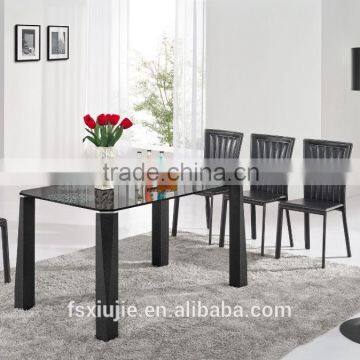 L856 31" W black Contemporary dining table Desk with High gloss tempered glass top