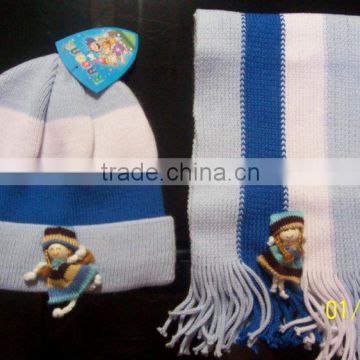 knitted hat and scarf with cartoon dolls