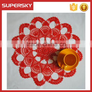 V-213 Beutiful red crochet big flower coasters for table decor lace crochet mug mats