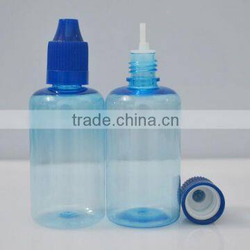 50ml PET plastic blue dropper bottles with white blue proof cap