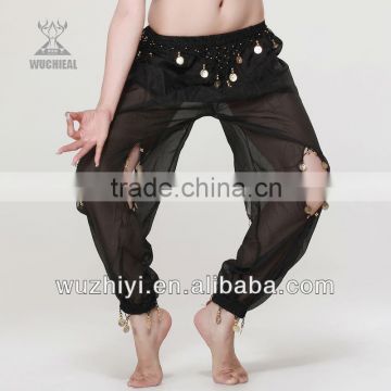 Wholesale fashion and modern belly dance harem pants,cheap sexy sequin chiffon coin belly dance pants (KZ003)