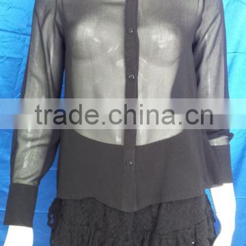 Black fashion chiffon style blouse women shirt model